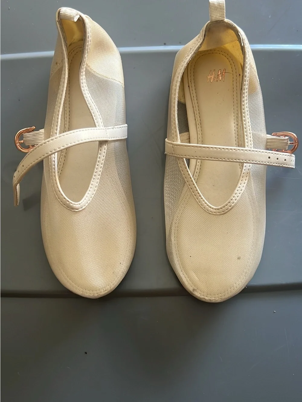 H&M Beige Mesh Mary Jane Flats with Strap